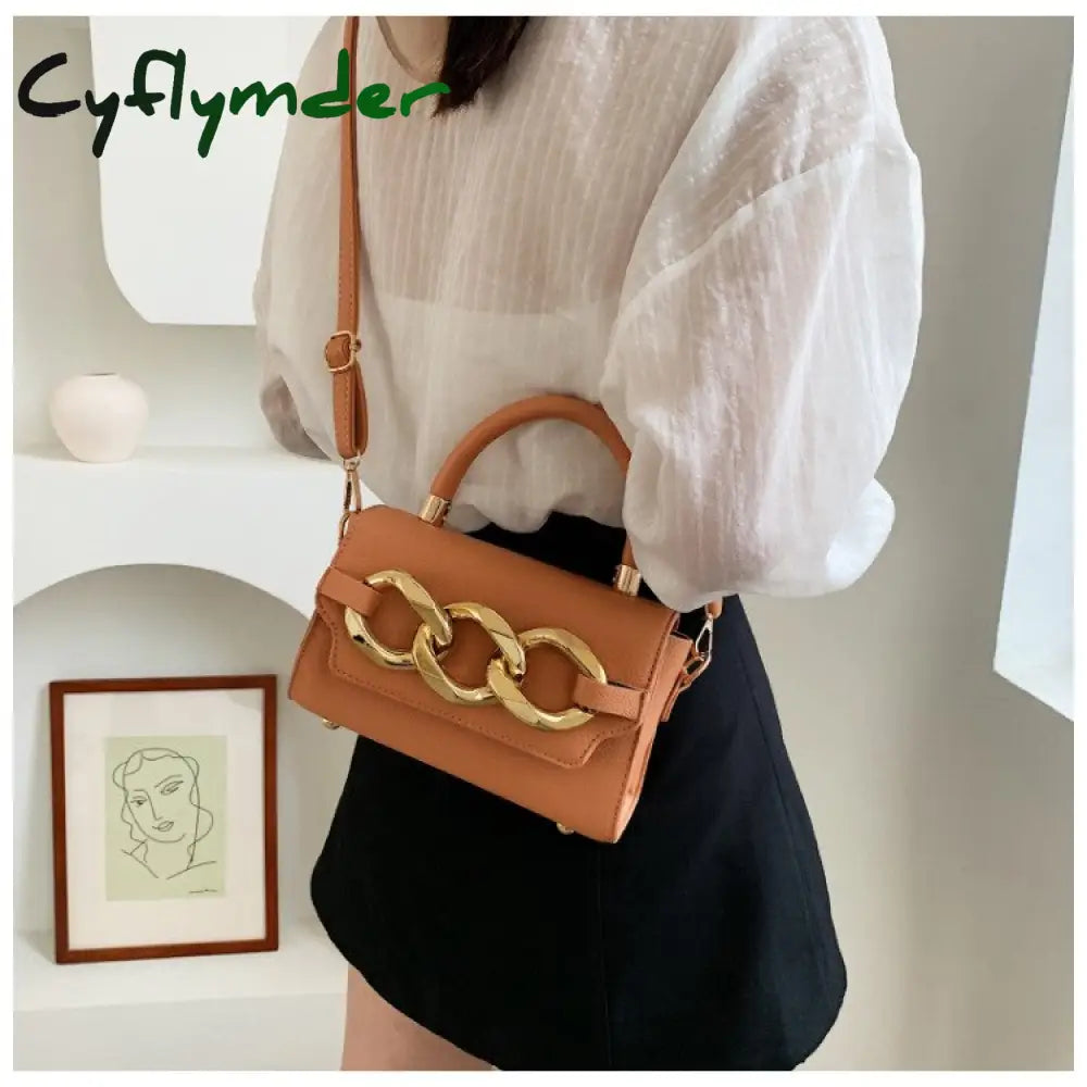 Cyflymder Ladies Luxury Designer Chain Pu Leather Tote Handbag Fashion Small Mobile Phone Wallet