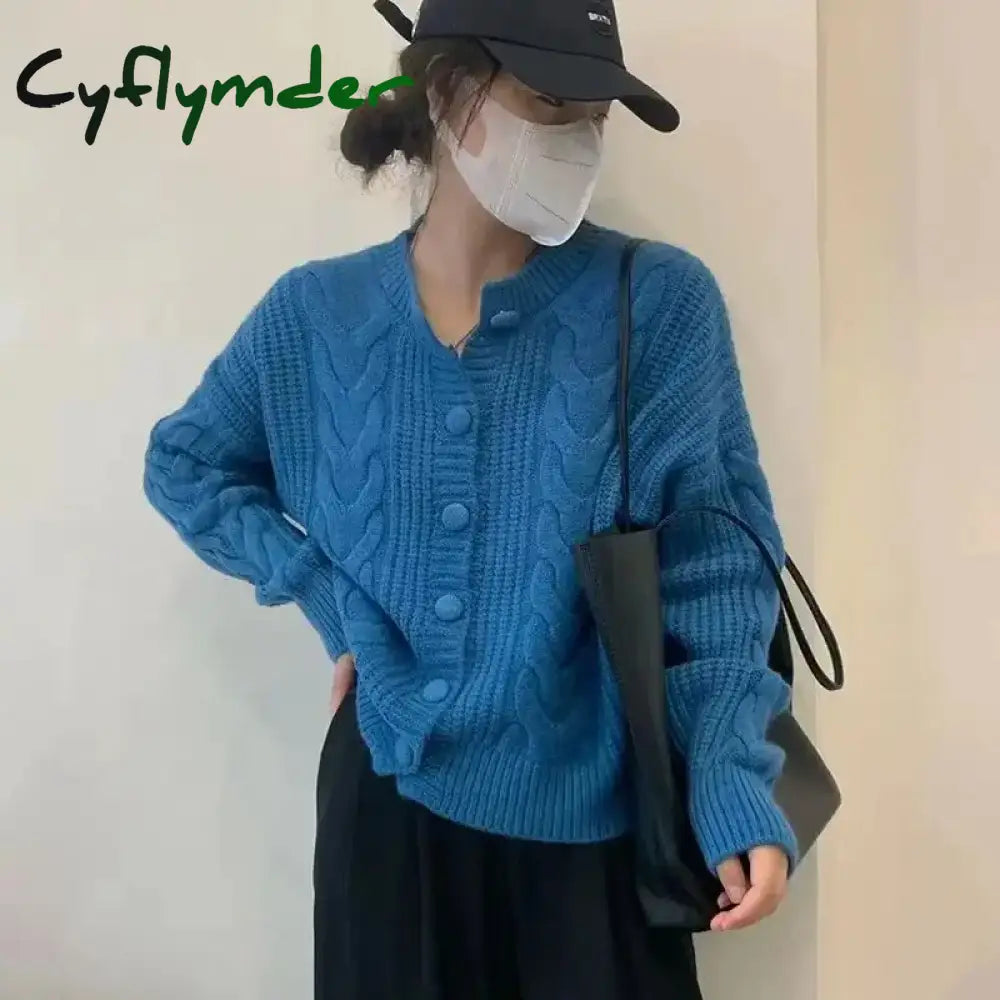 Cyflymder Ladies Sweaters Winter Button Kawaii Knitted Top For Women Yellow Cute Cardigan Designer