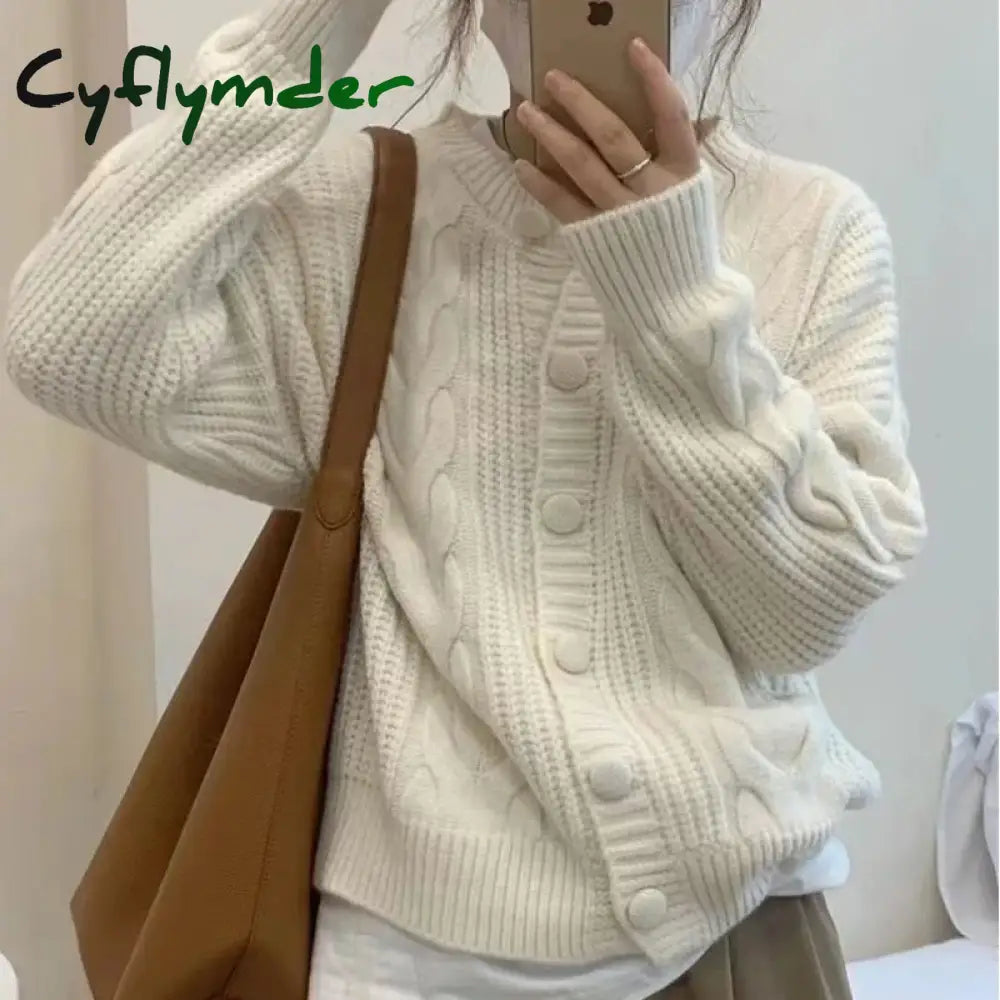Cyflymder Ladies Sweaters Winter Button Kawaii Knitted Top For Women Yellow Cute Cardigan Designer