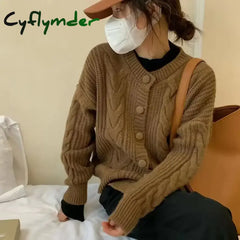 Cyflymder Ladies Sweaters Winter Button Kawaii Knitted Top For Women Yellow Cute Cardigan Designer