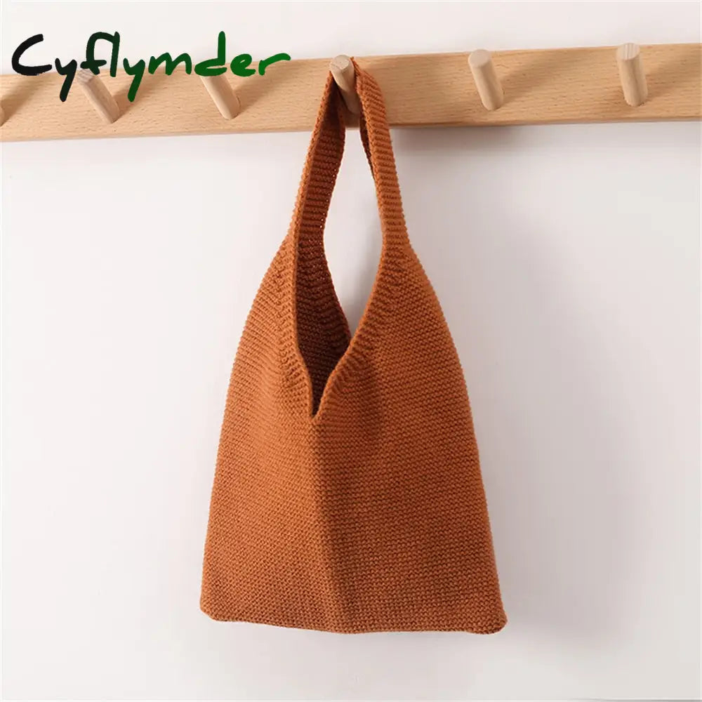 Cyflymder Lady Knitting Comfortable Woolen Woven Knitted Bag Handbags Fashionable Simple Ladies