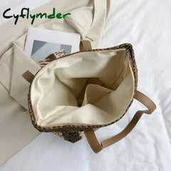 Cyflymder Lady Knitting Gypsy Bohemian Tote Bag Women Crochet Woolen Open Shopper Top-Handle Female