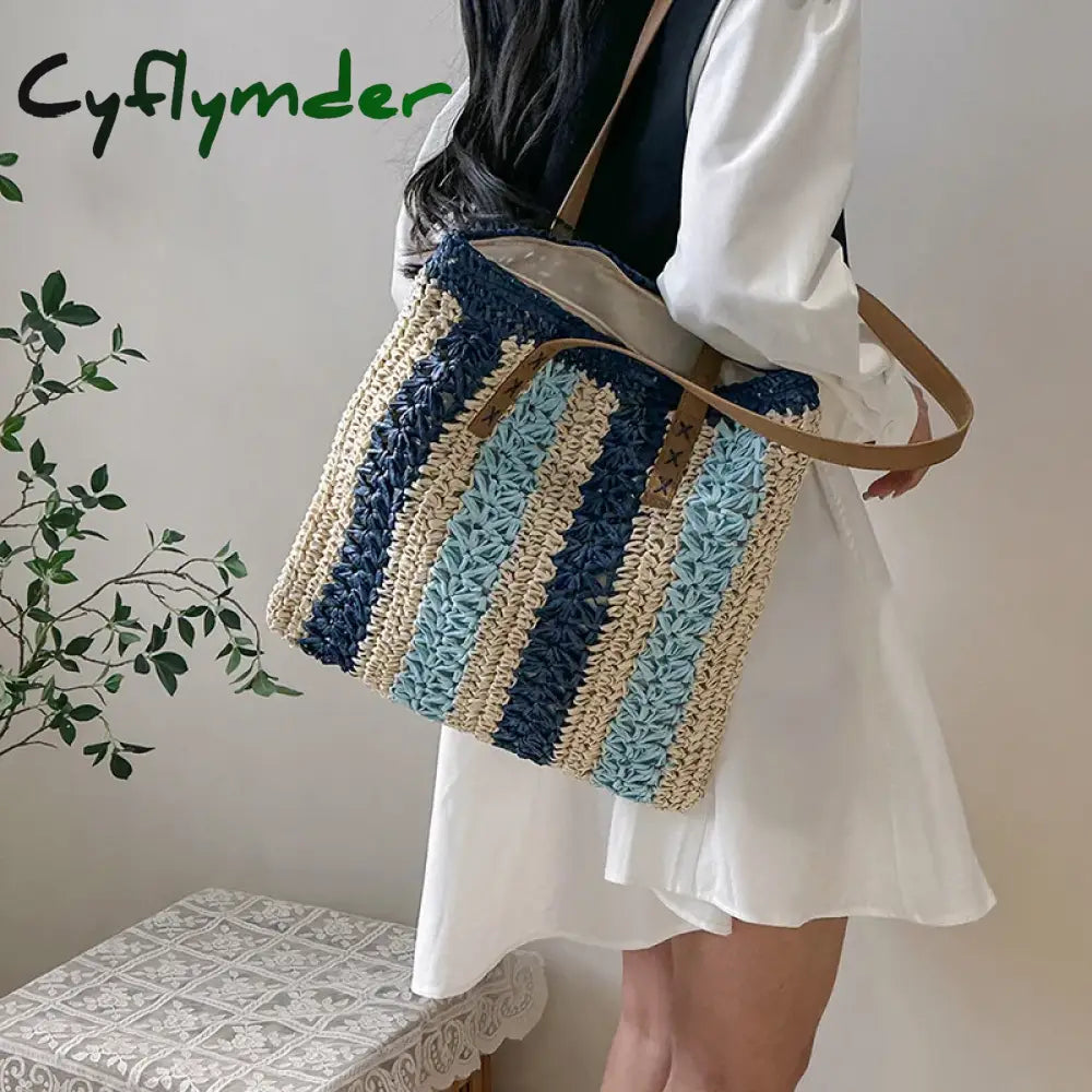 Cyflymder Lady Knitting Gypsy Bohemian Tote Bag Women Crochet Woolen Open Shopper Top-Handle Female