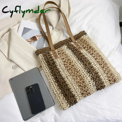 Cyflymder Lady Knitting Gypsy Bohemian Tote Bag Women Crochet Woolen Open Shopper Top-Handle Female