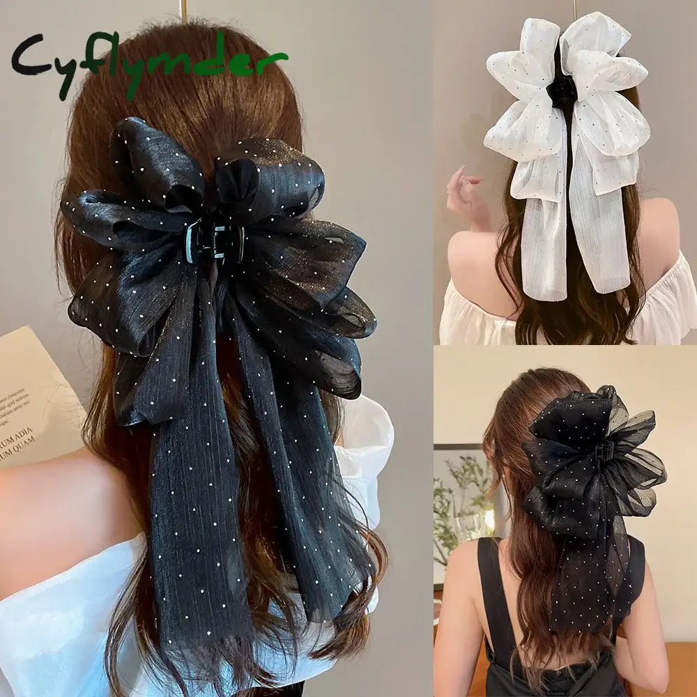 Cyflymder Large Bow Hair Claw Clip New Hairpin For Women Korean Sweet Ponytail Crabs Girls Ribbon