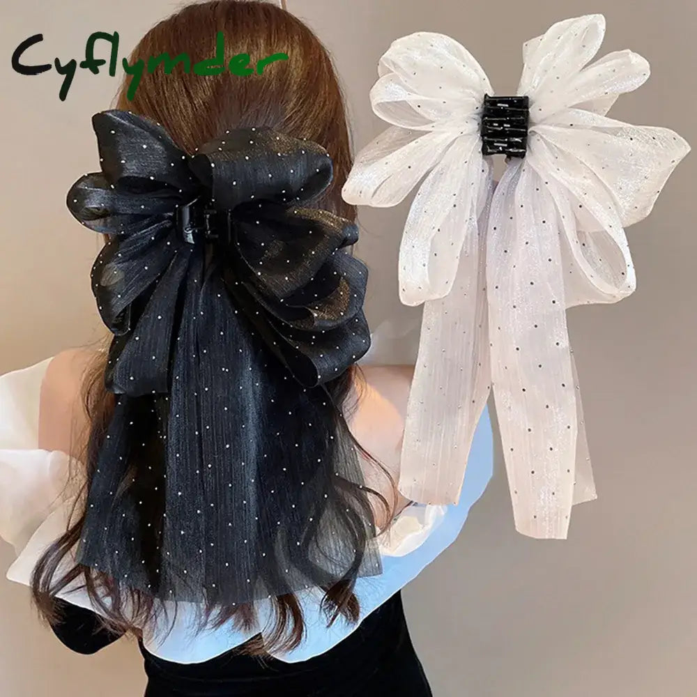 Cyflymder Large Bow Hair Claw Clip New Hairpin For Women Korean Sweet Ponytail Crabs Girls Ribbon