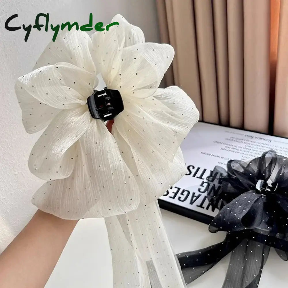 Cyflymder Large Bow Hair Claw Clip New Hairpin For Women Korean Sweet Ponytail Crabs Girls Ribbon