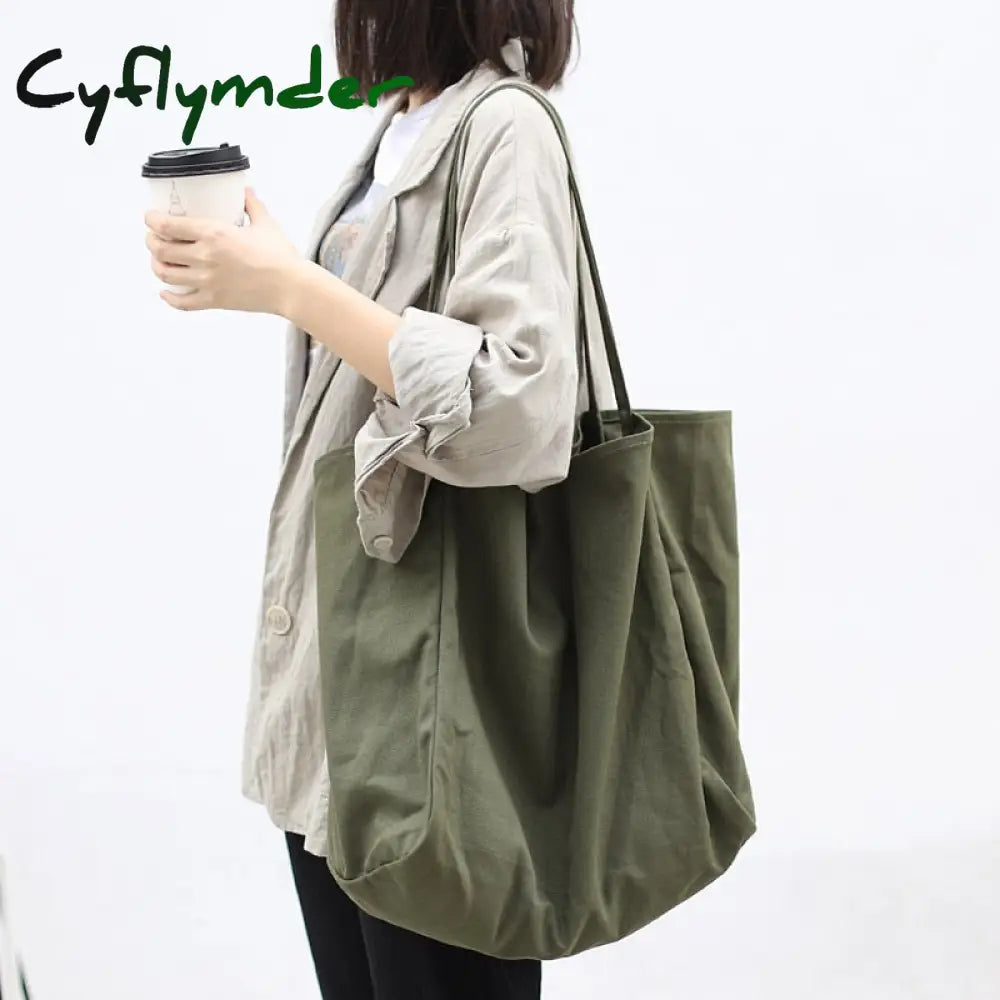 Cyflymder Large Canvas Tote Bag Women Big Capacity Shopping Handbag Simple Lady Shoulder Solid