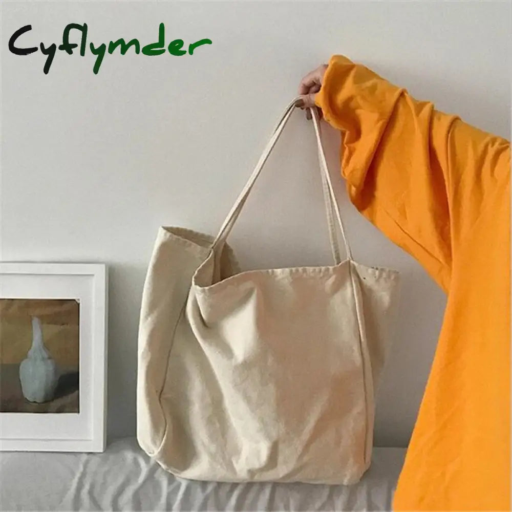 Cyflymder Large Canvas Tote Bag Women Big Capacity Shopping Handbag Simple Lady Shoulder Solid