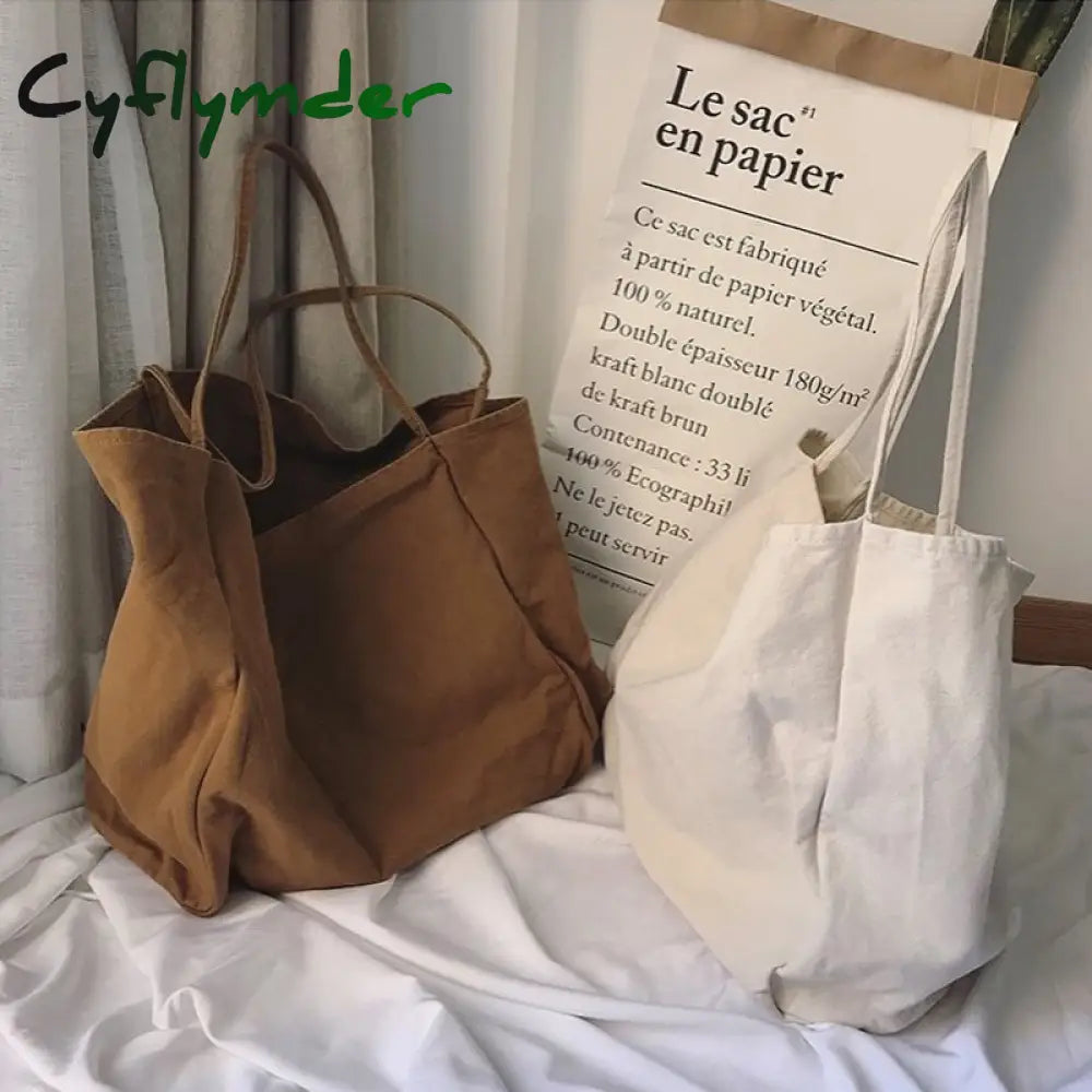 Cyflymder Large Canvas Tote Bag Women Big Capacity Shopping Handbag Simple Lady Shoulder Solid