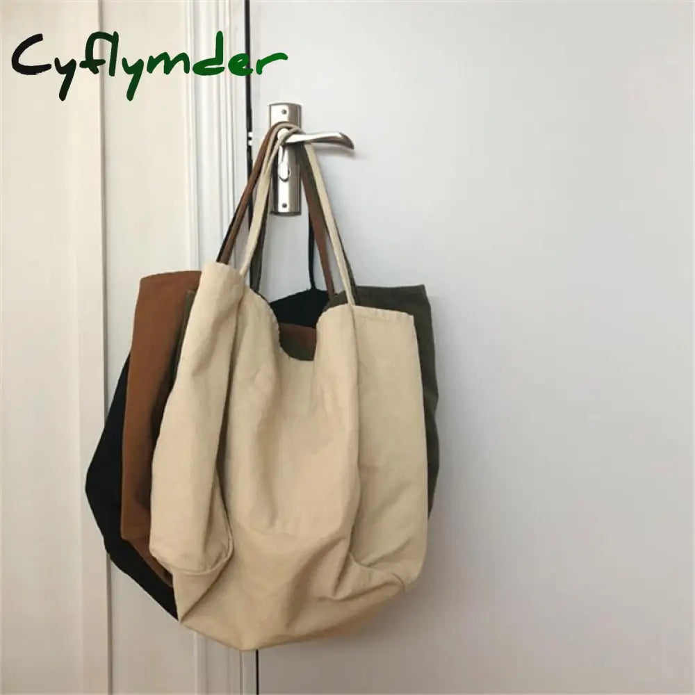 Cyflymder Large Canvas Tote Bag Women Big Capacity Shopping Handbag Simple Lady Shoulder Solid