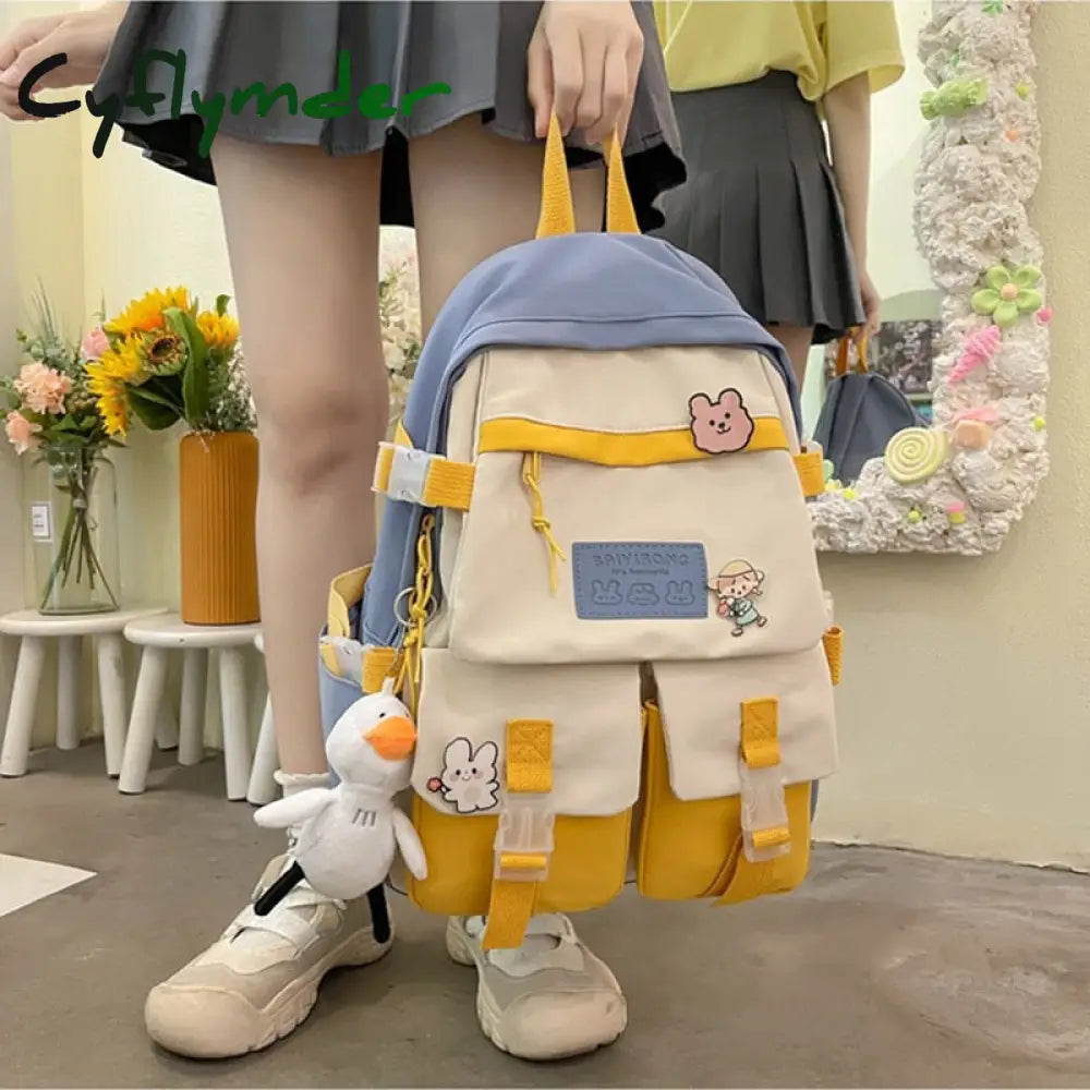 Cyflymder Large Capacity Backpacks For Women Japanese Schoolbag Kawaii Student Multi-Color Bag Ins