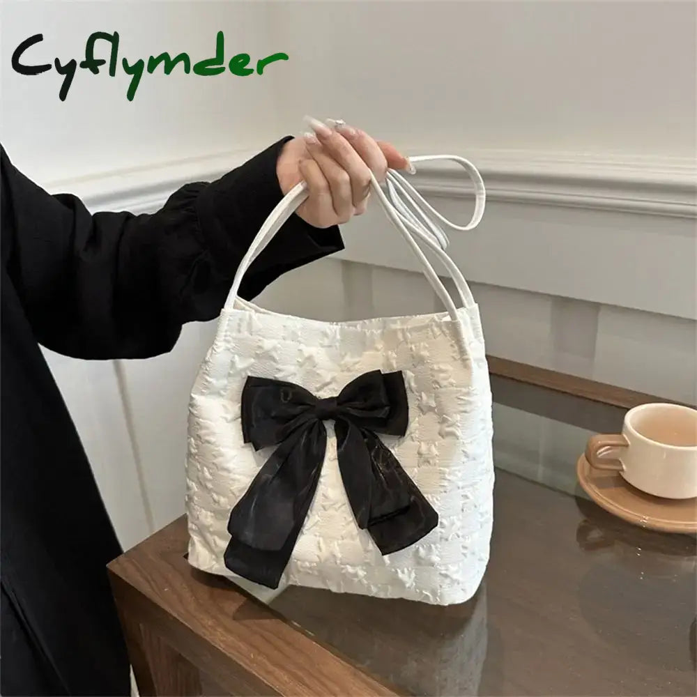Cyflymder Large Capacity Bow Handbag Fashion Reusable Korean Style Shoulder Bags Canvas Bag