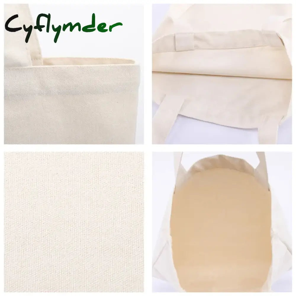 Cyflymder Large Capacity Canvas Shopping Bags Diy Folding Eco-Friendly Cotton Tote Shoulder Bag
