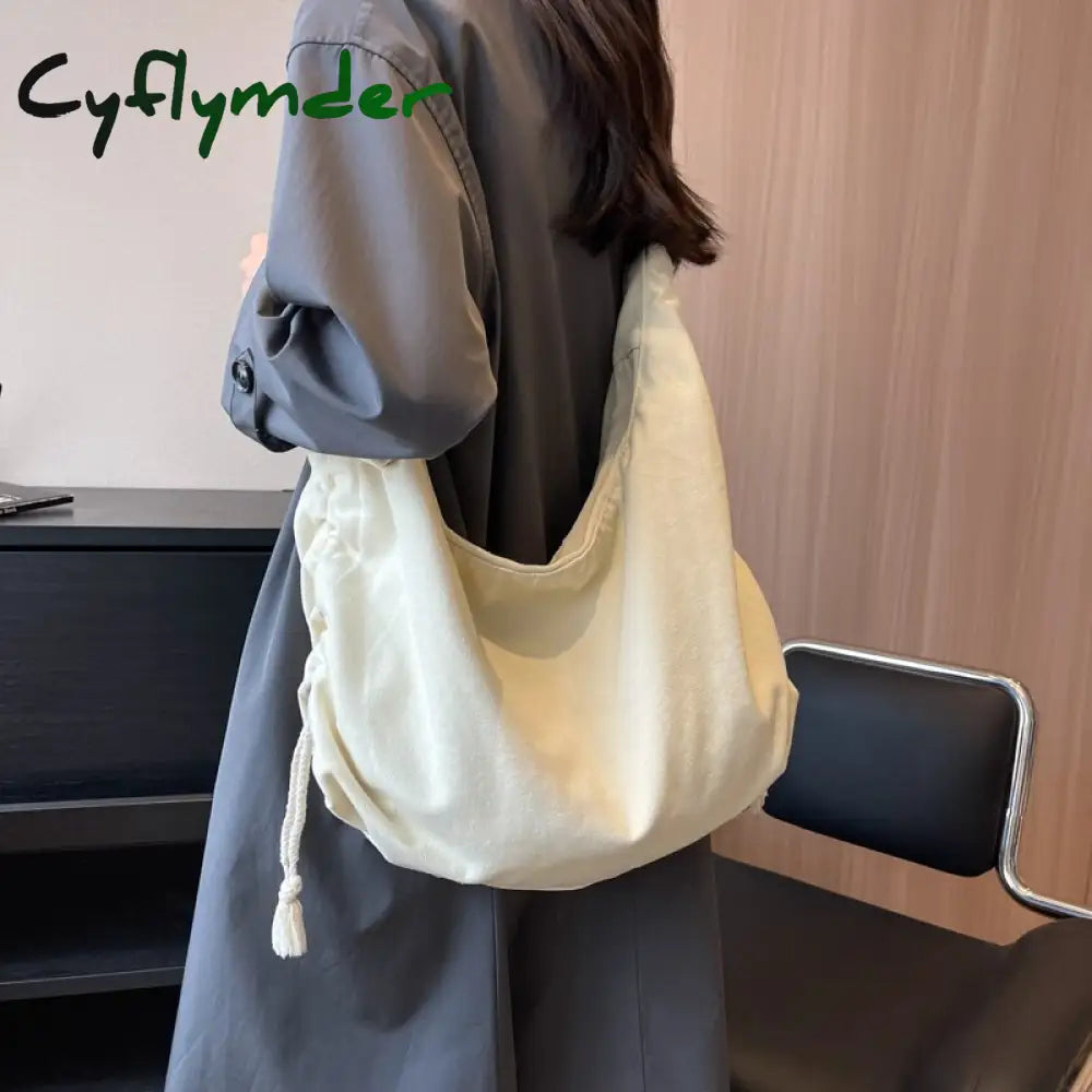 Cyflymder Large Capacity Canvas Shoulder Bag For Women College Student Book Fashion Travel Shopping