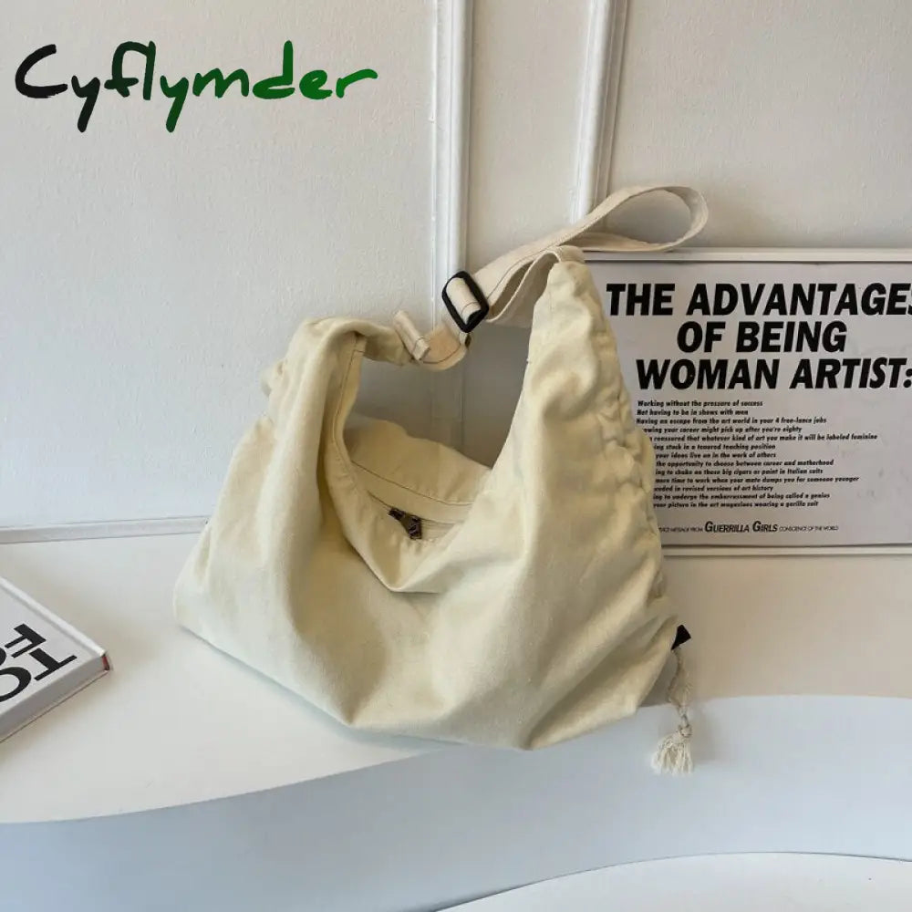 Cyflymder Large Capacity Canvas Shoulder Bag For Women College Student Book Fashion Travel Shopping