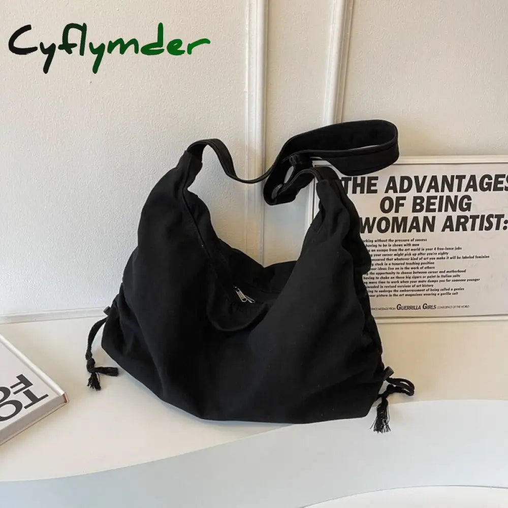 Cyflymder Large Capacity Canvas Shoulder Bag For Women College Student Book Fashion Travel Shopping