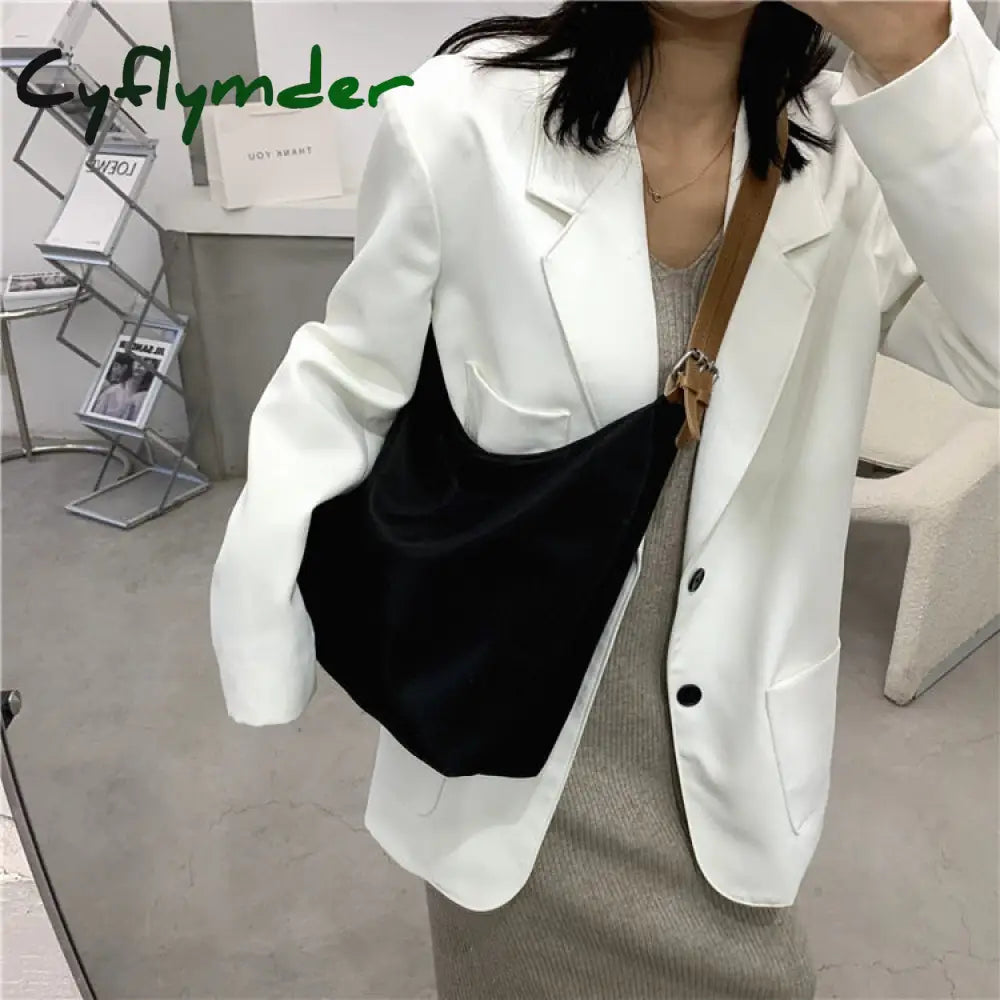 Cyflymder Large Capacity Canvas Shoulder Bag For Women New Shopping Bags Solid Color Vintage Tote