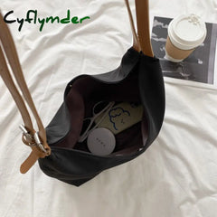 Cyflymder Large Capacity Canvas Shoulder Bag For Women New Shopping Bags Solid Color Vintage Tote