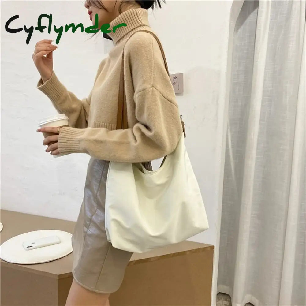 Cyflymder Large Capacity Canvas Shoulder Bag For Women New Shopping Bags Solid Color Vintage Tote