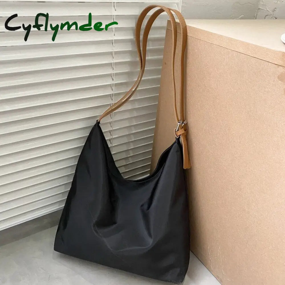 Cyflymder Large Capacity Canvas Shoulder Bag For Women New Shopping Bags Solid Color Vintage Tote