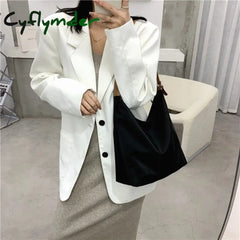 Cyflymder Large Capacity Canvas Shoulder Bag For Women New Shopping Bags Solid Color Vintage Tote