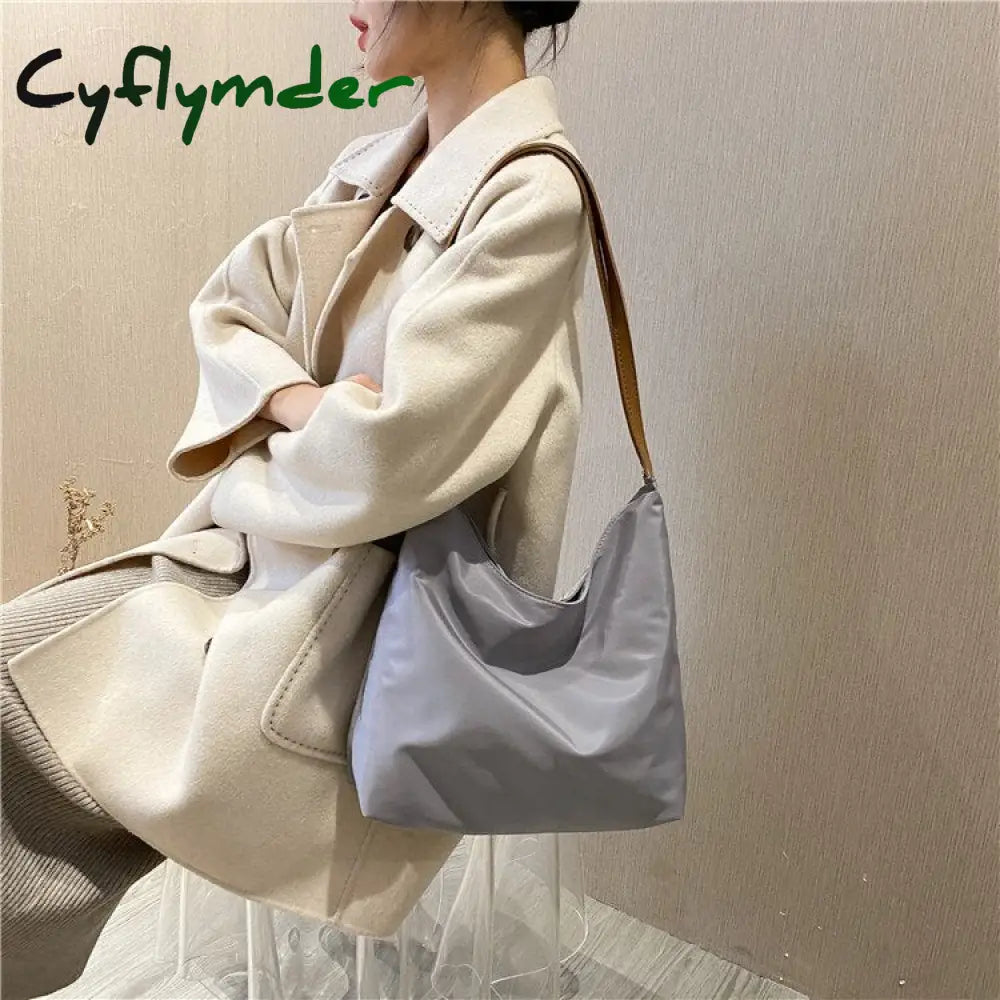 Cyflymder Large Capacity Canvas Shoulder Bag For Women New Shopping Bags Solid Color Vintage Tote