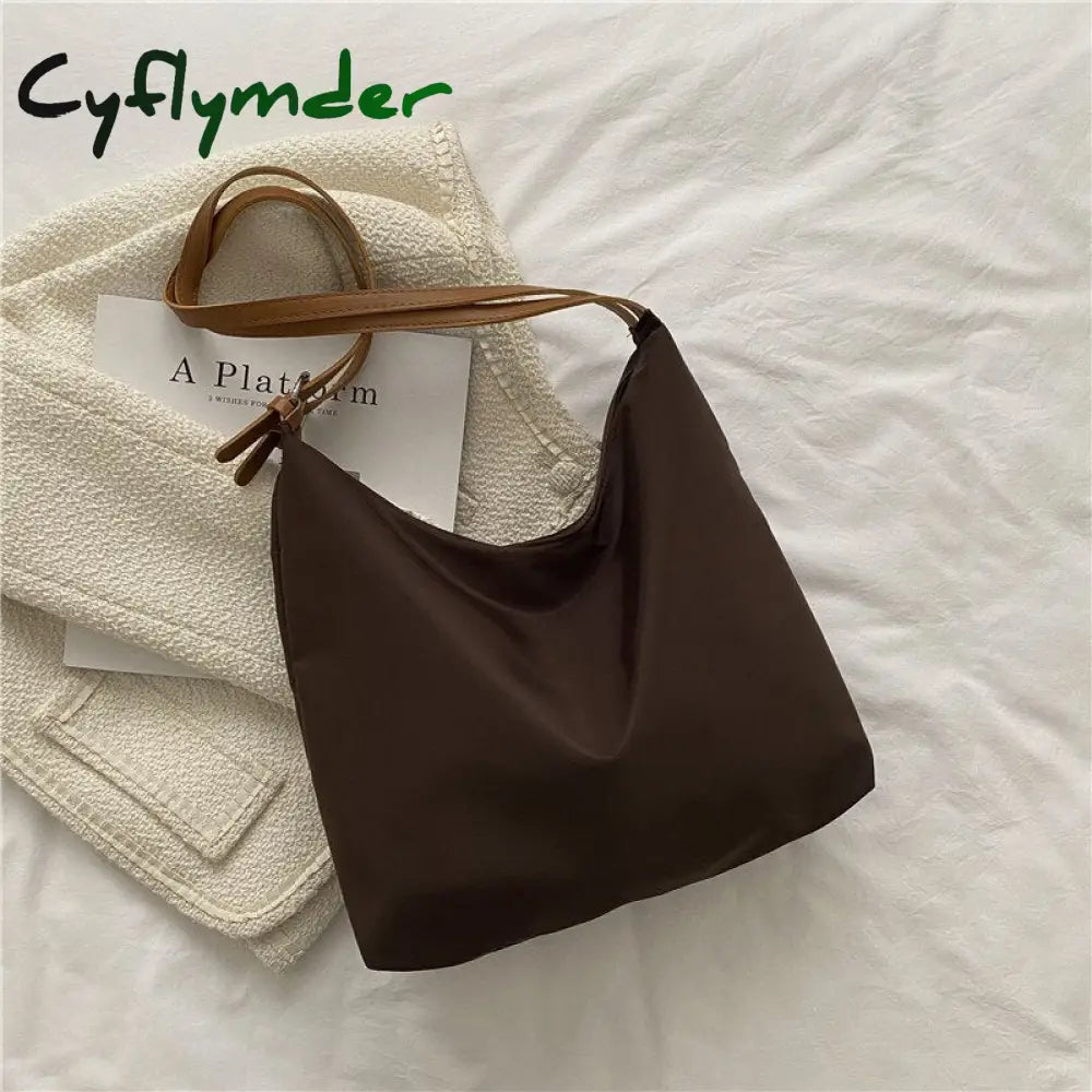 Cyflymder Large Capacity Canvas Shoulder Bag For Women New Shopping Bags Solid Color Vintage Tote