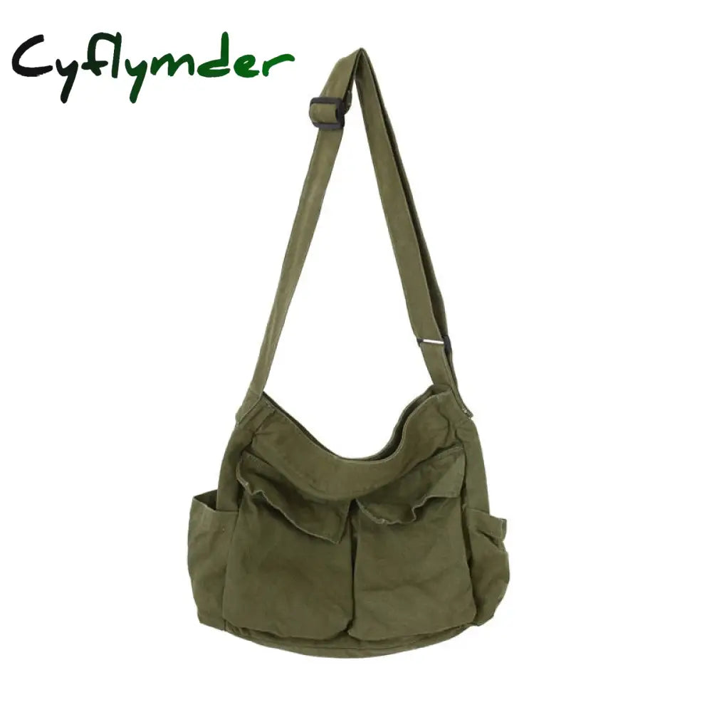 Cyflymder Large Capacity Canvas Shoulder Bags Solid Soft Denim Leisure Or Travel Bag For Women