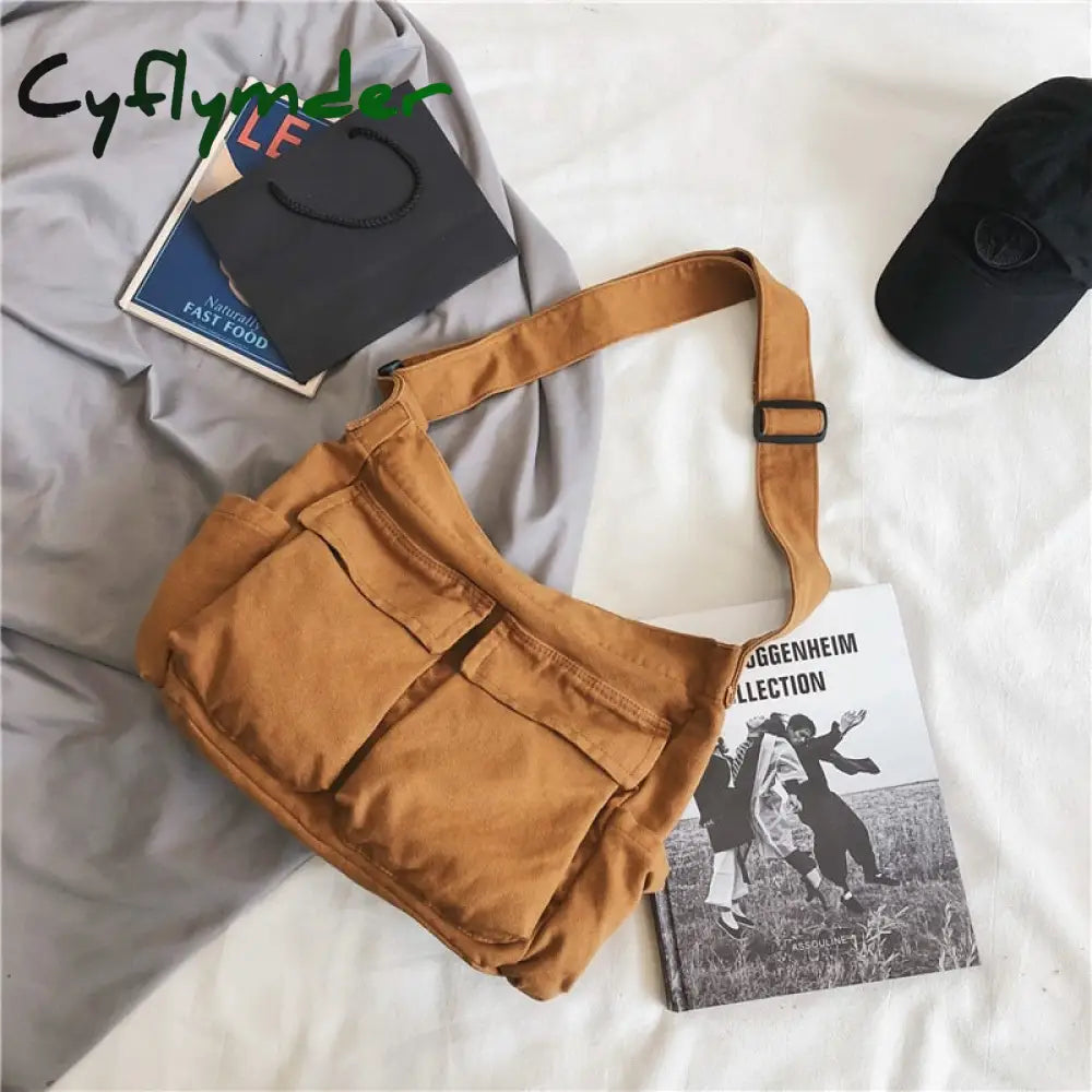 Cyflymder Large Capacity Canvas Shoulder Bags Solid Soft Denim Leisure Or Travel Bag For Women