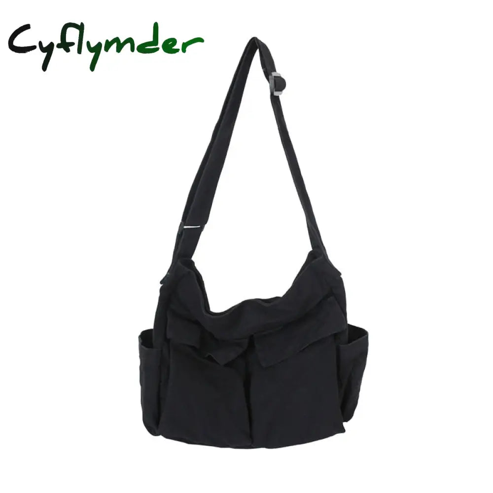 Cyflymder Large Capacity Canvas Shoulder Bags Solid Soft Denim Leisure Or Travel Bag For Women