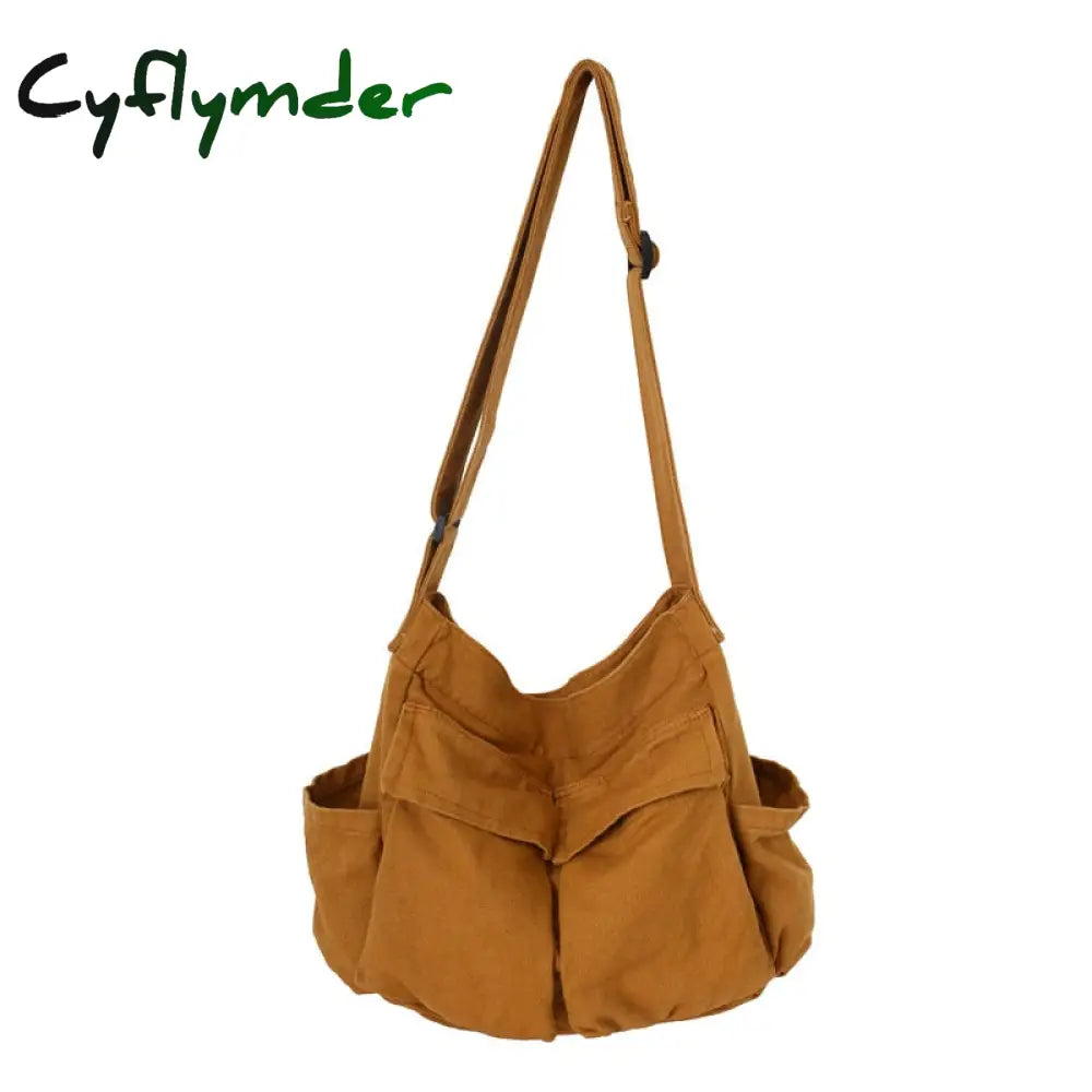 Cyflymder Large Capacity Canvas Shoulder Bags Solid Soft Denim Leisure Or Travel Bag For Women