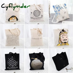 Cyflymder Large Capacity Canvas Shoulder Handbag Folding Eco-Friendly Cotton Tote Bags Reusable Diy