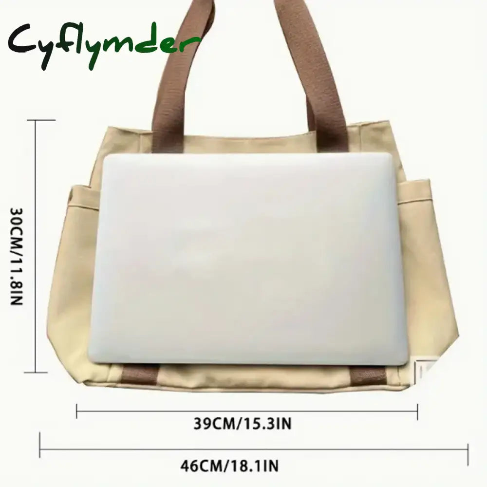 Cyflymder Large Capacity Canvas Tote Bags For Work Commuting Carrying Handbag College Style Student Outfit Book