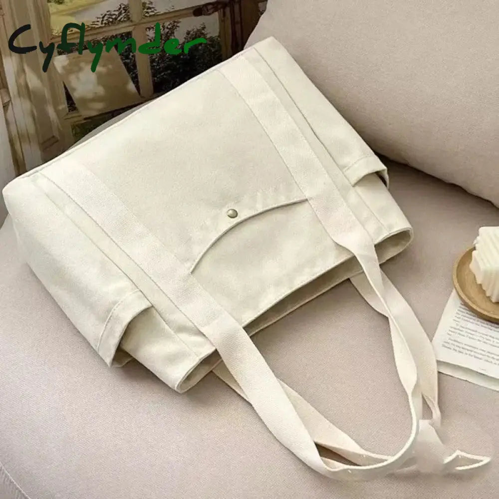 Cyflymder Large Capacity Canvas Tote Bags For Work Commuting Carrying Handbag College Style Student Outfit Book