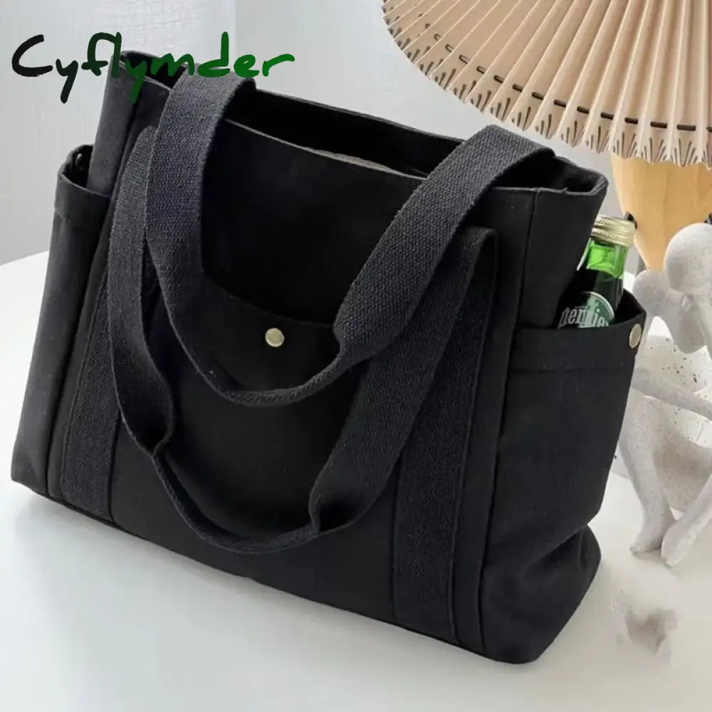 Cyflymder Large Capacity Canvas Tote Bags For Work Commuting Carrying Handbag College Style Student Outfit Book