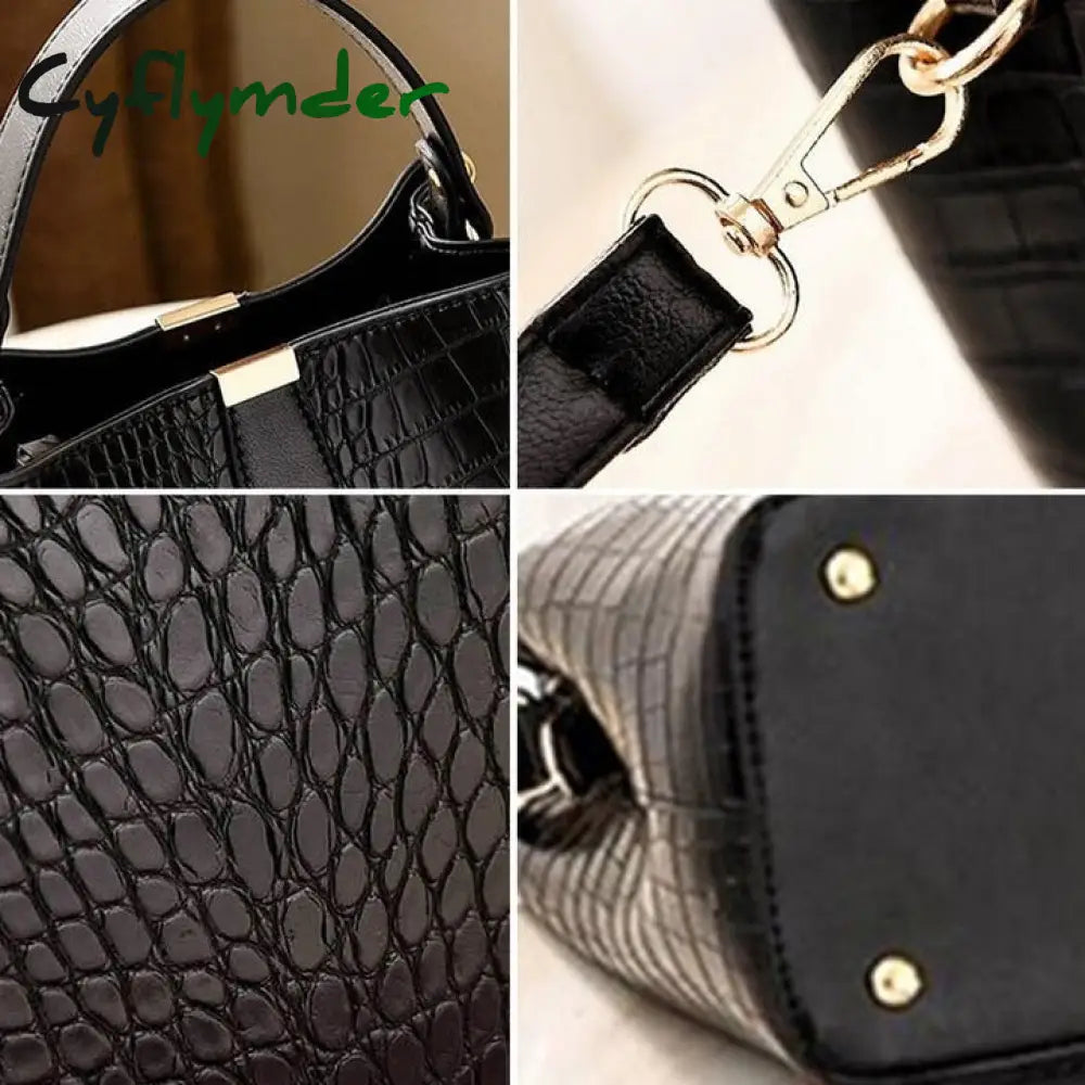 Cyflymder Large Capacity Casual Shoulder Messenger Bags Ladies Pu Purse Retro Alligator Bucket