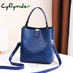 Cyflymder Large Capacity Casual Shoulder Messenger Bags Ladies Pu Purse Retro Alligator Bucket