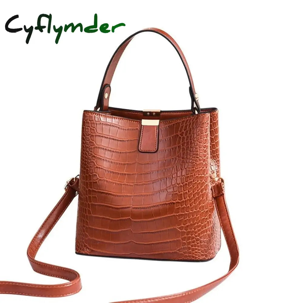 Cyflymder Large Capacity Casual Shoulder Messenger Bags Ladies Pu Purse Retro Alligator Bucket