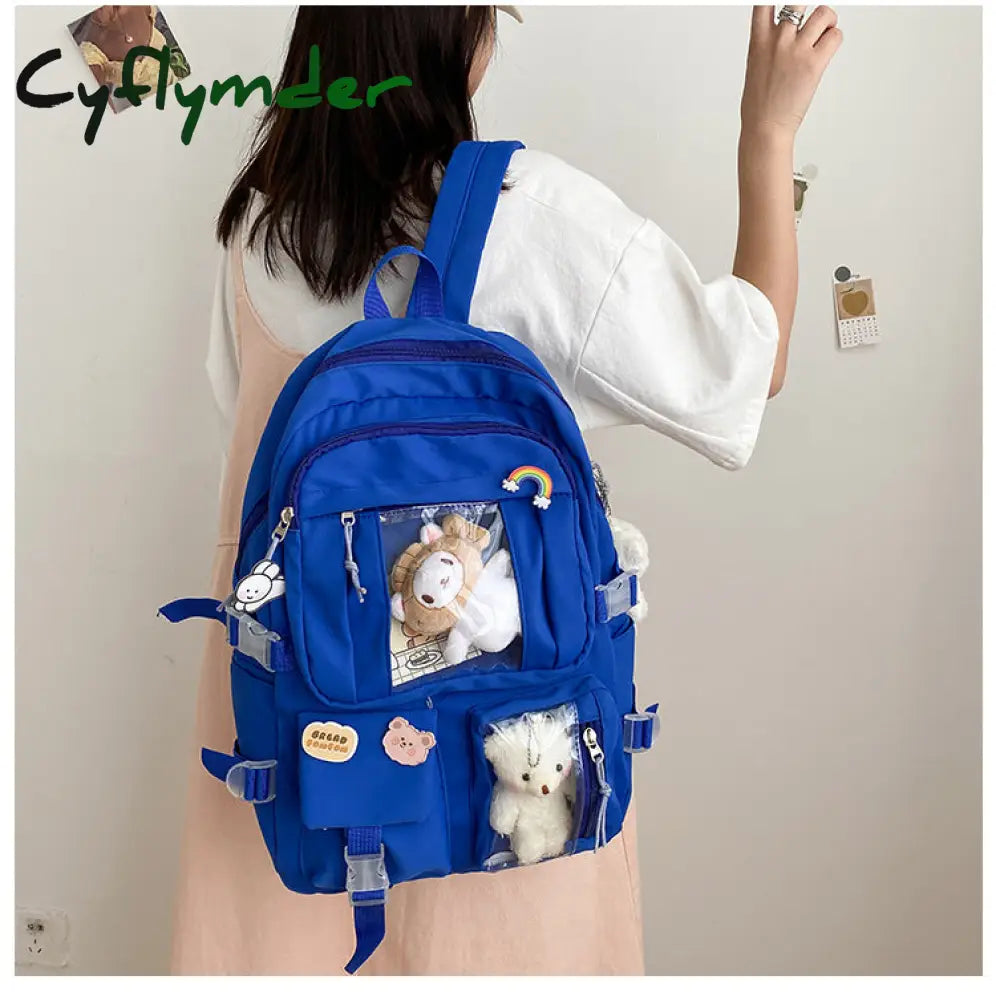 Cyflymder Large-Capacity Cute Women Multi-Pocket Nylon Backpack Ins Junior High School Student Bag