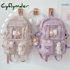 Cyflymder Large-Capacity Cute Women Multi-Pocket Nylon Backpack Ins Junior High School Student Bag