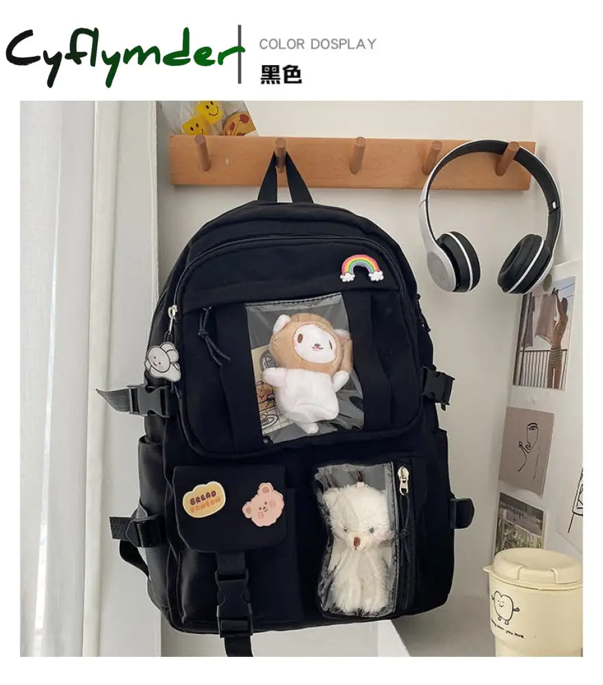 Cyflymder Large-Capacity Cute Women Multi-Pocket Nylon Backpack Ins Junior High School Student Bag
