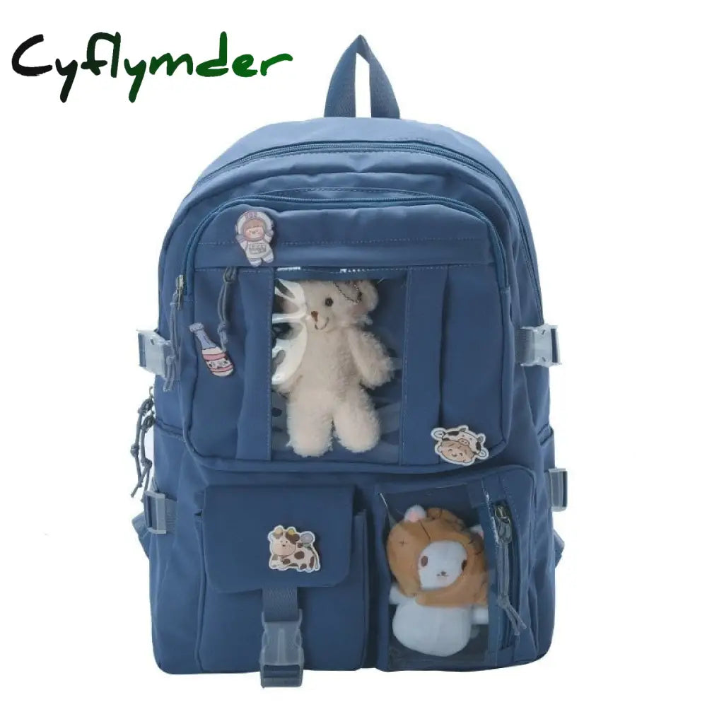 Cyflymder Large-Capacity Cute Women Multi-Pocket Nylon Backpack Ins Junior High School Student Bag