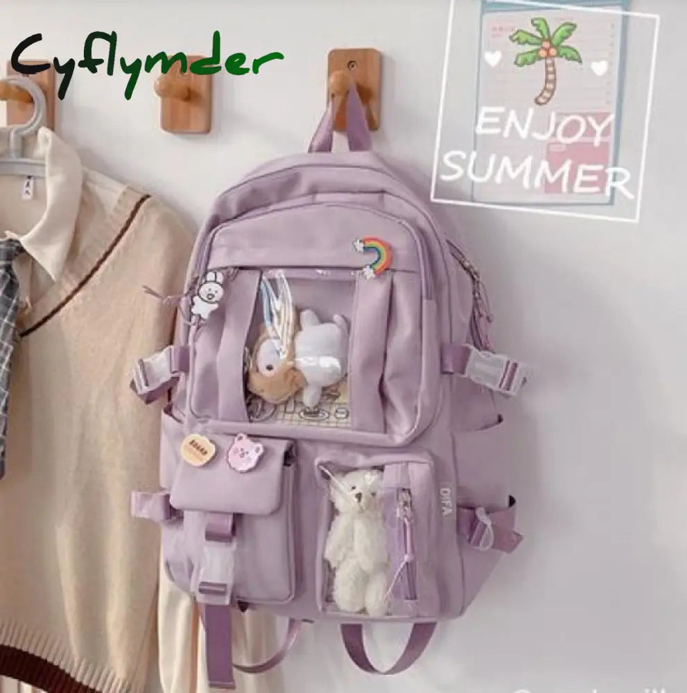 Cyflymder Large-Capacity Cute Women Multi-Pocket Nylon Backpack Ins Junior High School Student Bag