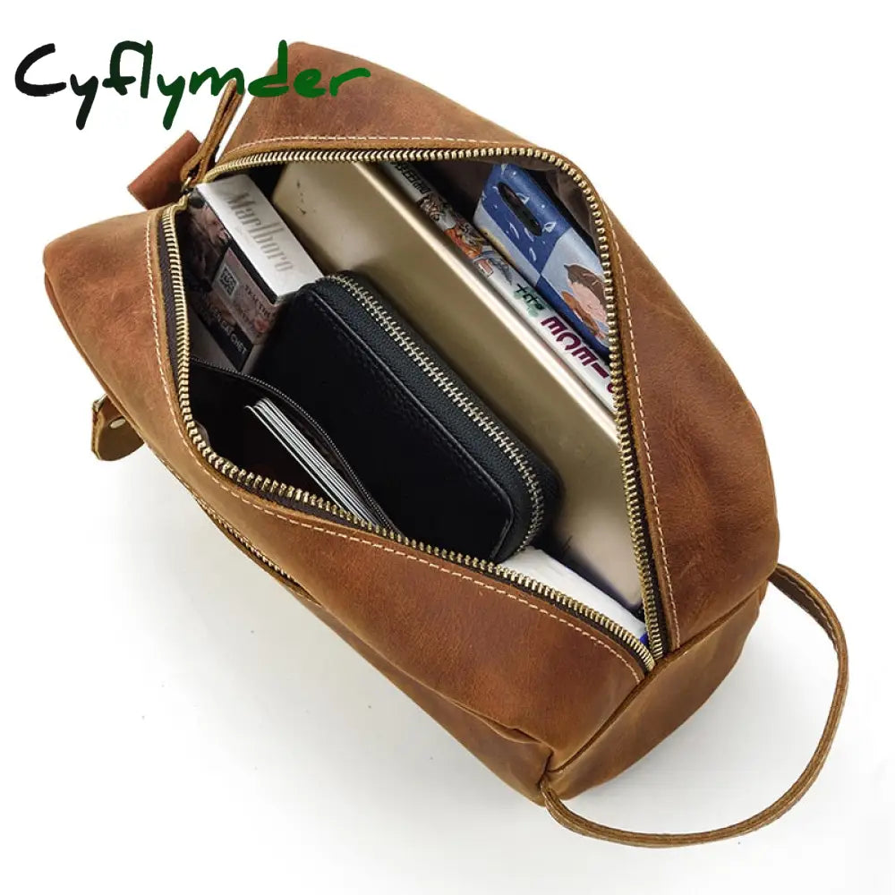 Cyflymder Large Capacity Hand Bag Day Clutch Genuine Leather Storage Bags With Belt Handle Zip Big