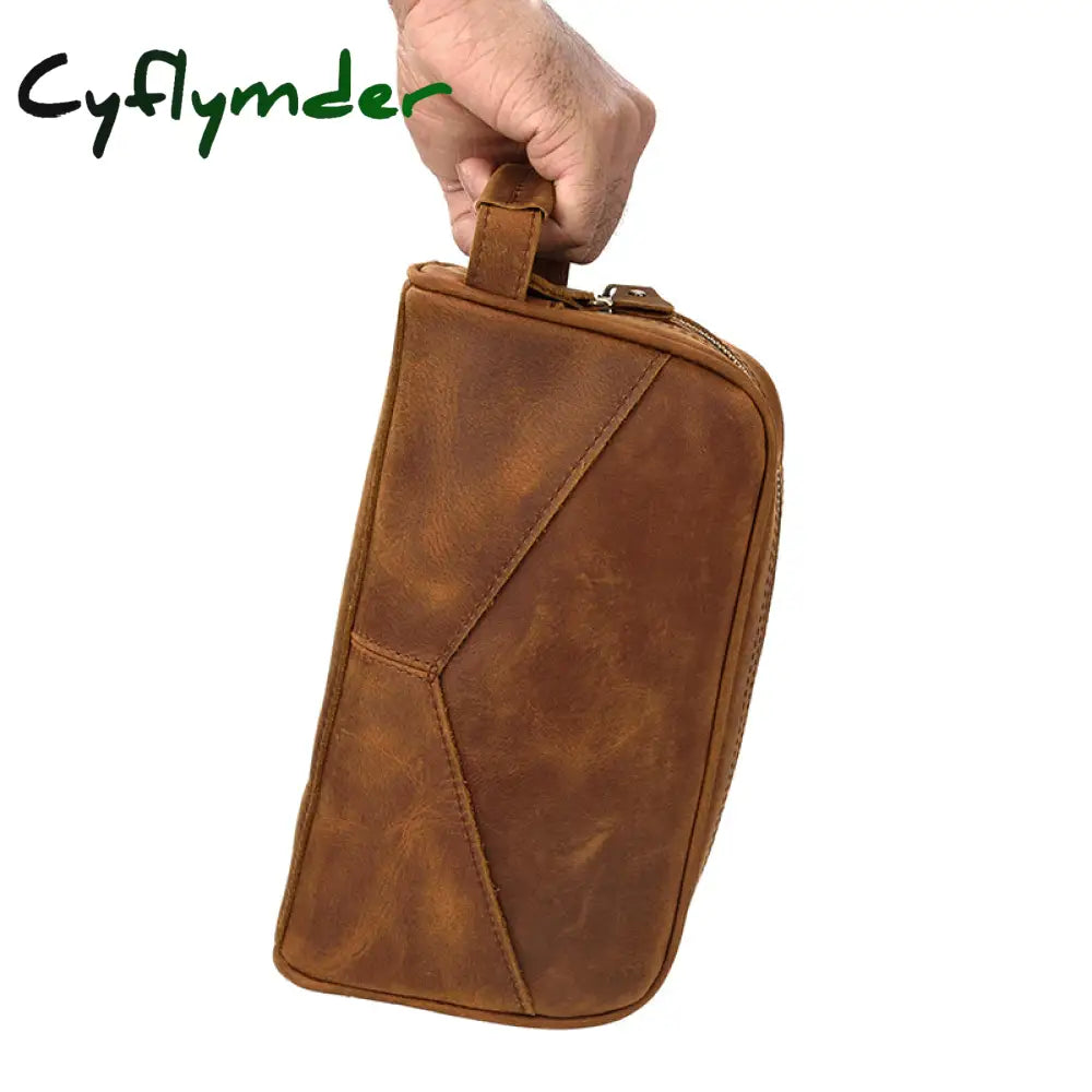 Cyflymder Large Capacity Hand Bag Day Clutch Genuine Leather Storage Bags With Belt Handle Zip Big