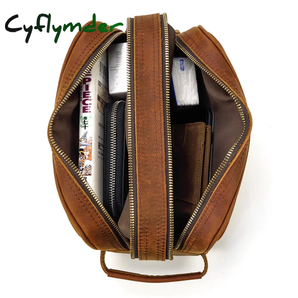 Cyflymder Large Capacity Hand Bag Day Clutch Genuine Leather Storage Bags With Belt Handle Zip Big