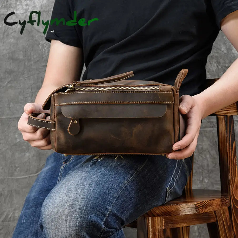 Cyflymder Large Capacity Hand Bag Day Clutch Genuine Leather Storage Bags With Belt Handle Zip Big