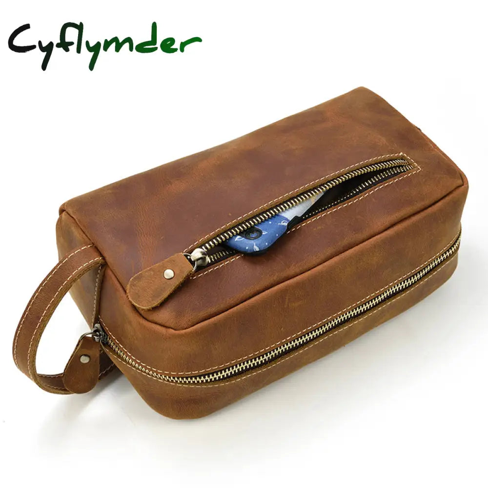 Cyflymder Large Capacity Hand Bag Day Clutch Genuine Leather Storage Bags With Belt Handle Zip Big