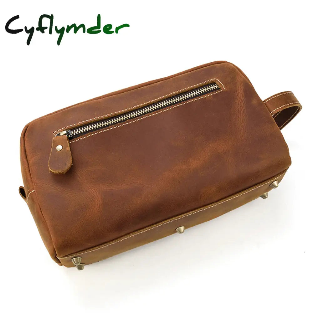 Cyflymder Large Capacity Hand Bag Day Clutch Genuine Leather Storage Bags With Belt Handle Zip Big